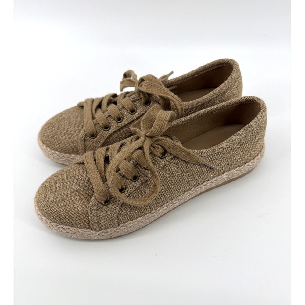 Tommy Bahama Galana Tan Gold Sparkle Espadrille Shoes Lace Sneaker Jute Women 7M